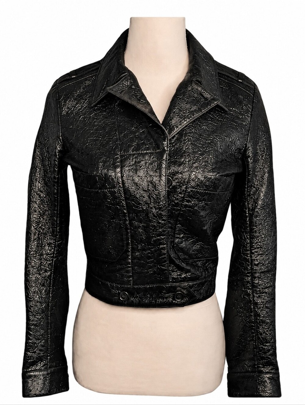 Marc by Marc Jacobs cropped moto-style jacket black crinkled patent Size 0